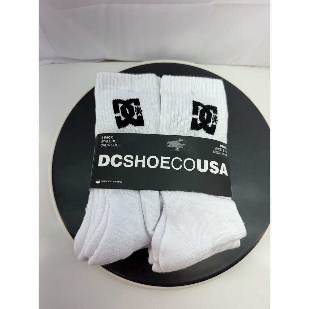 DC SHOES 8 Pack Mens White Crew‎ Socks Athletic Cushioned Shoe Sizes 8-12 NEW